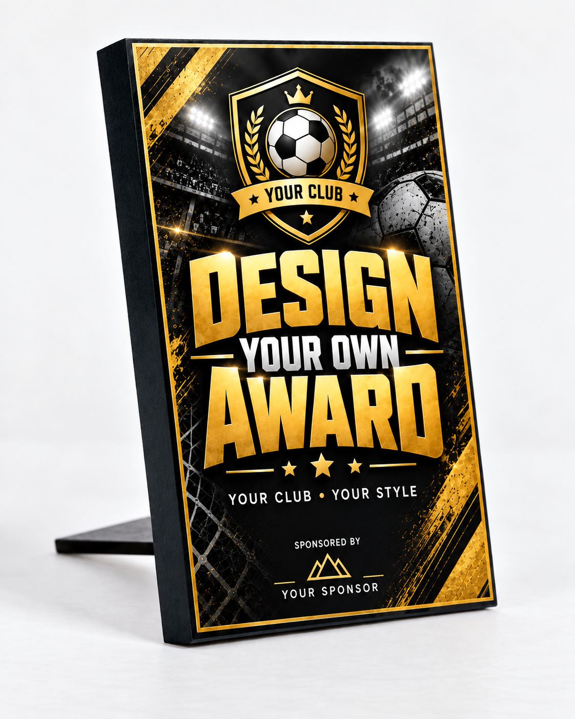 Player Prep 5×3 inch MDF football award mockup, Custom Build - Upload Own Artwork