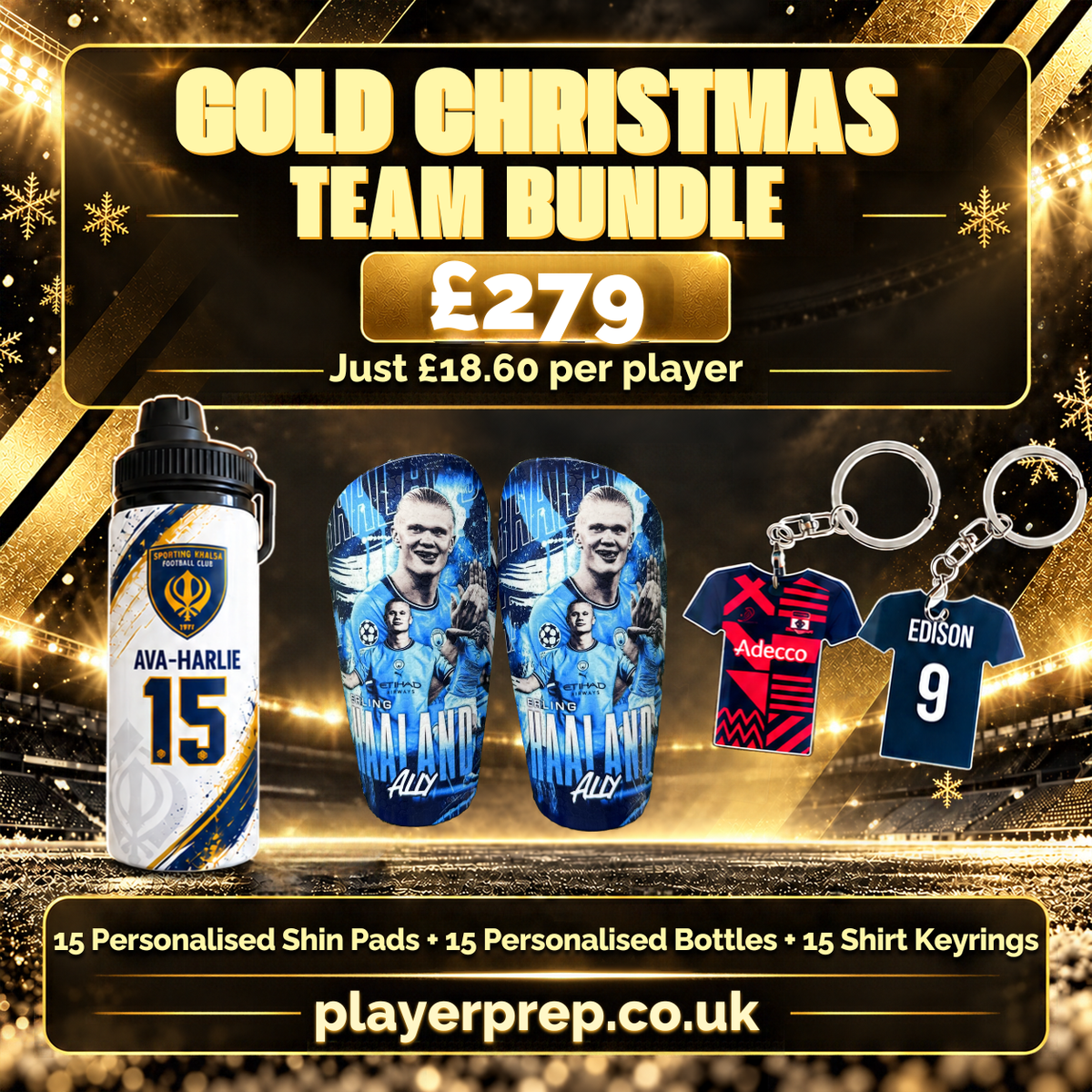 Gold Christmas football team bundle for fifteen players