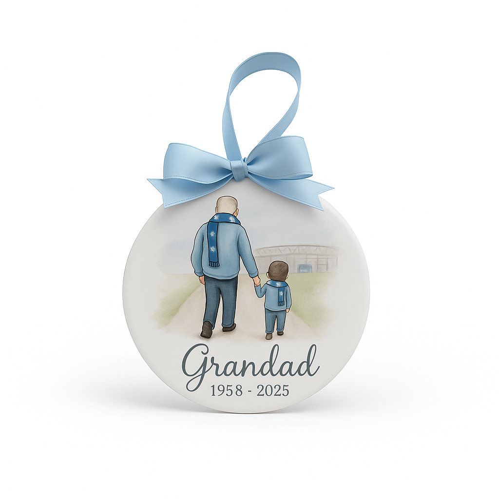 Football memorial Christmas bauble for a family member