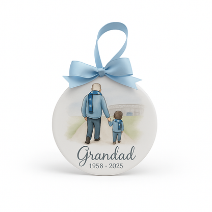 Football memorial Christmas bauble for a family member