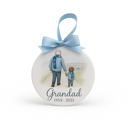Football memorial Christmas bauble for a family member