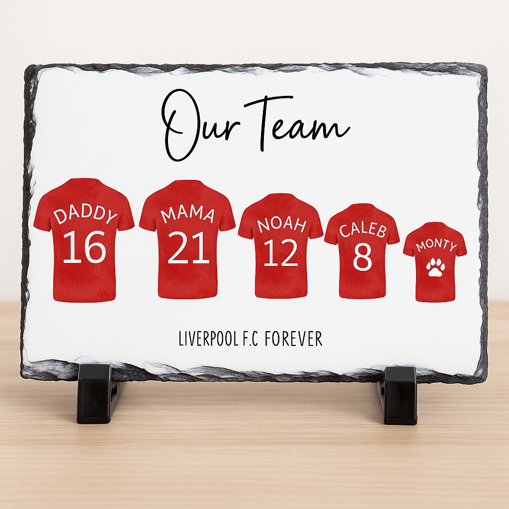Personalised family football shirt design photo slate