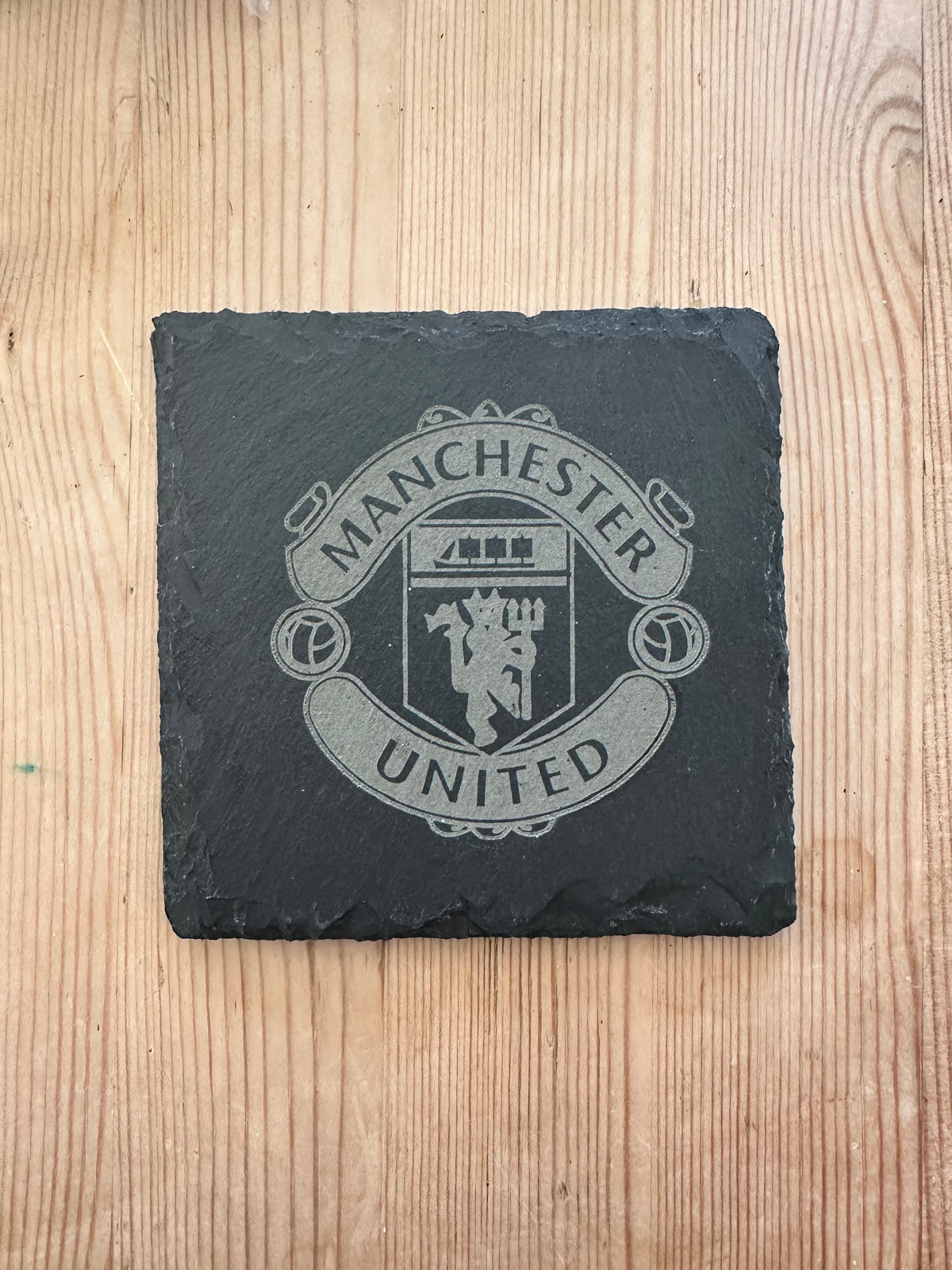 Custom Football badge coaster on Slate