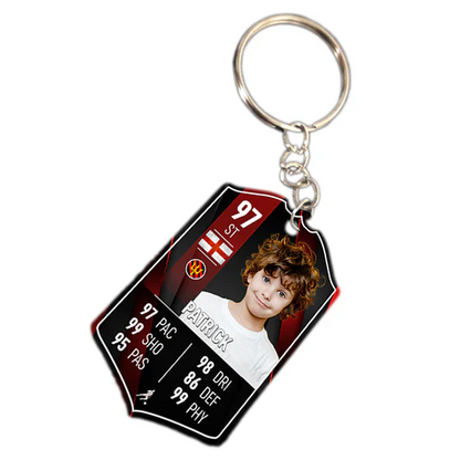 Personalised aluminium football player stat card keyring