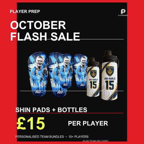 October Team Deal – Shin Pads plus Bottle £15 per player, minimum 10
