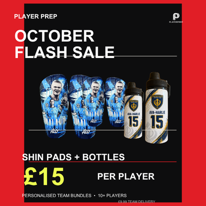 October Team Deal – Shin Pads plus Bottle £15 per player, minimum 10