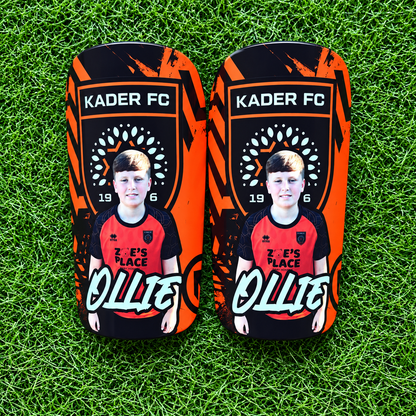 Style 11 – orange club crest and player personalised shin pads