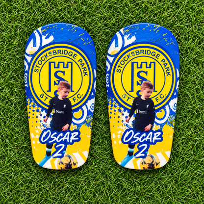 Style 12 – blue and yellow club crest personalised shin pads