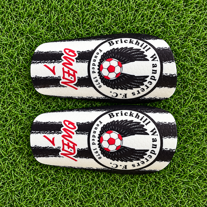 Style 14 – black and white club crest personalised shin pads
