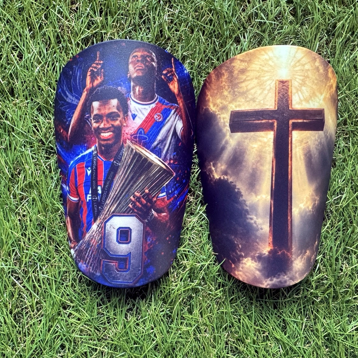 Style 6 – football and cross personalised shin pads