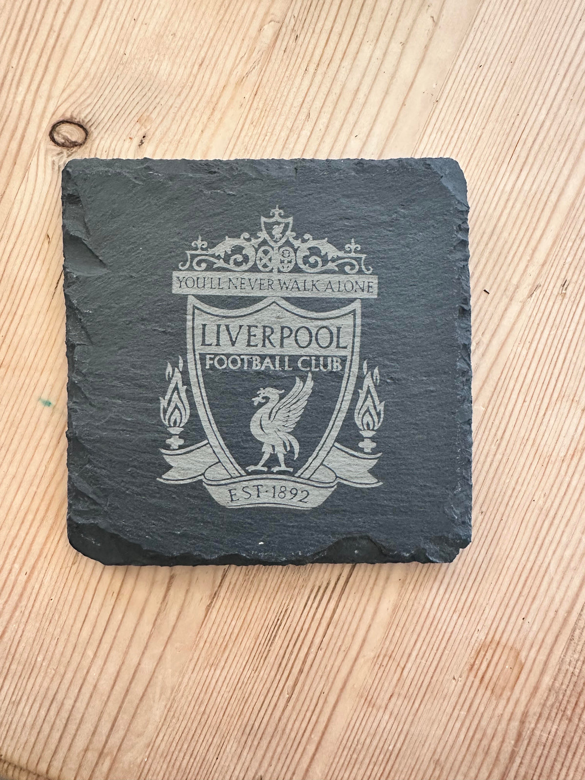 Custom Football badge coaster on Slate